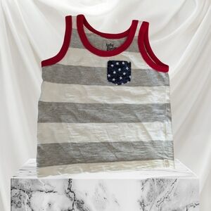 Boys OshKosh B'gosh Gray White Blue Striped Patriotic Tank Top 6-9 Months Cotton